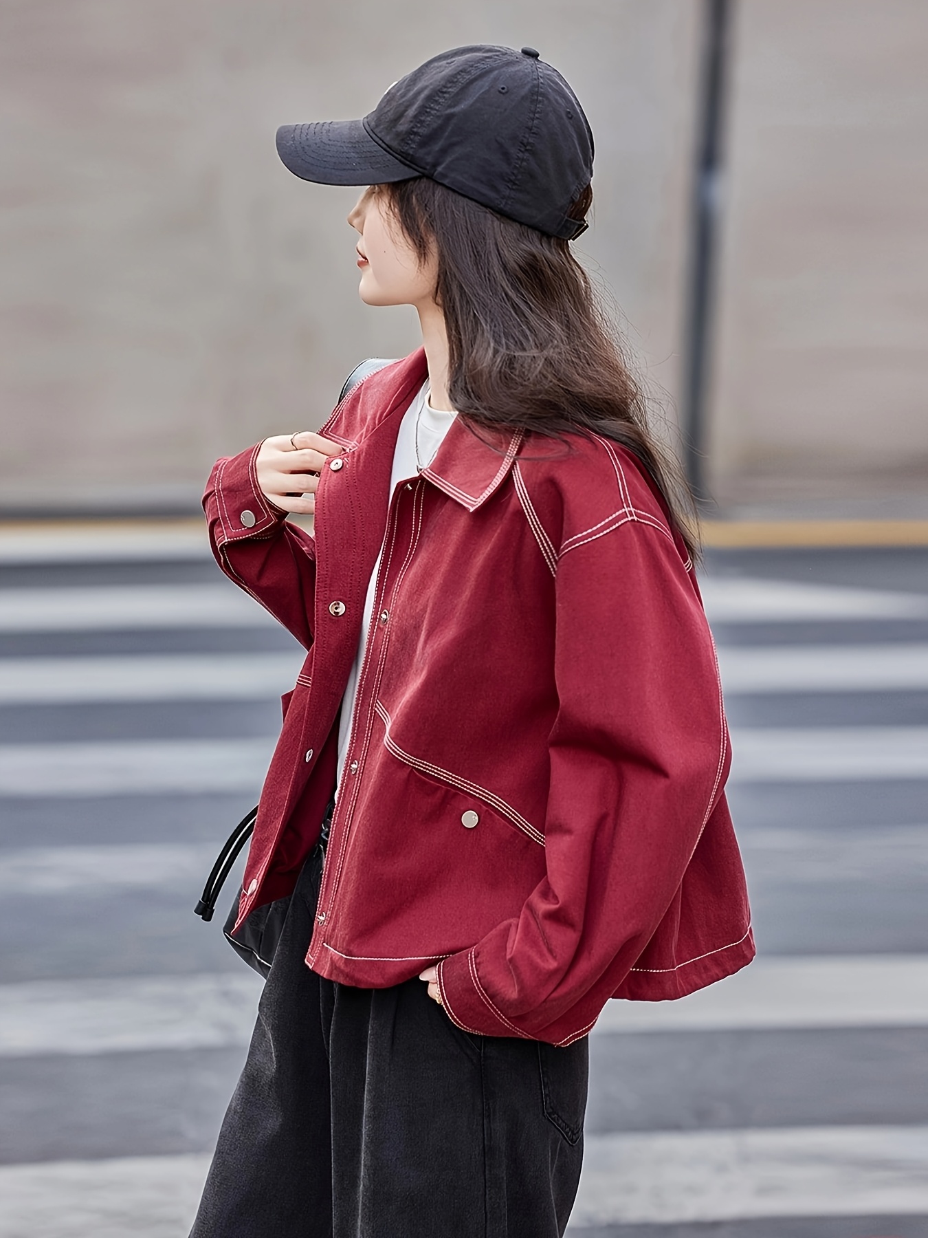 Blaue Jeansjacke Dunkelrote Jeansjacke Dunkelrote Jeansjacke Damen