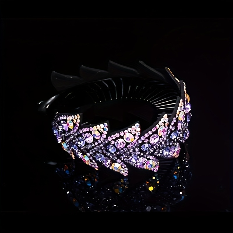 Image of 1pc Very Big Rhinestone Gem Jeweled Glitter Sparkly Plastic Banana Round Hair Clips Jaw Claws Barrettes Grips Clamps Ponytail Bun Twist Holder Hair Up Fancy Additions For Women