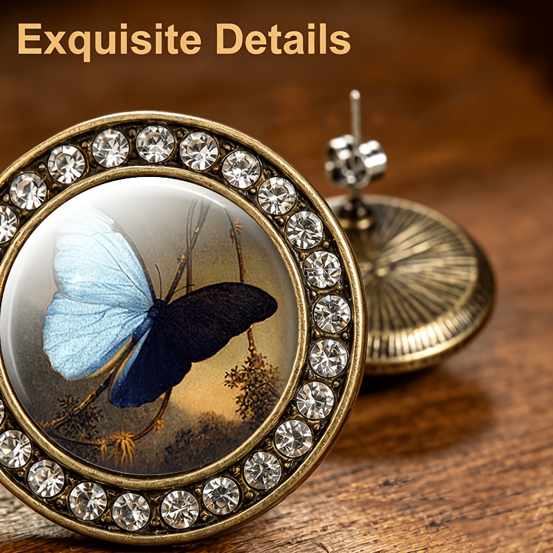 2pcs Translucent Glass Butterfly Stud Earrings Set