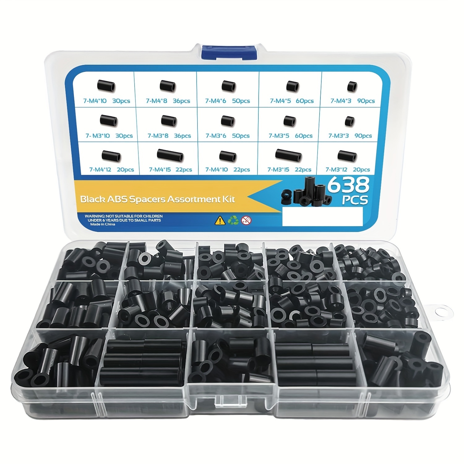 638pcs Power Socket Abs Washers, Inner Diameter 3.2mm 4.2mm Outer Diameter M 5mm 6mm 8mm 10mm 12mm 15mm, Washer Combination Kit, , Switch And Socket Washers Suitable For M3 M4 Screws