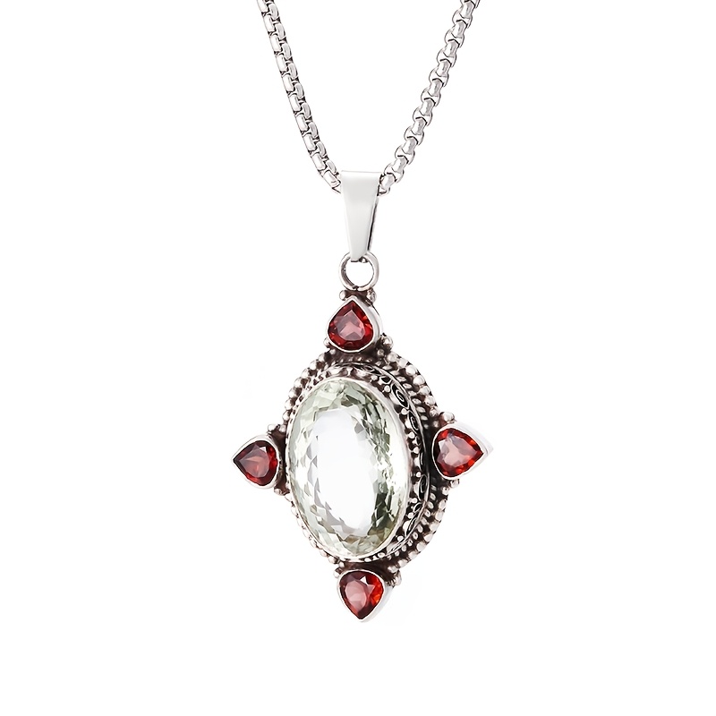 TEMU A Retro Classic Bohemian Ethnic Style Oval Pendant Necklace With 4 Red Heart-shaped Decorations And Distressed Design, Suitable For Daily Wear.
