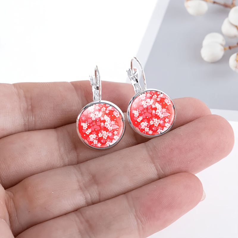 2pc Cherry Blossom Floral Design Round Earrings Set