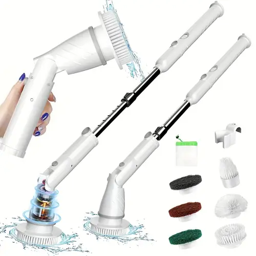 1 set electric spin scrubber with 7 replaceable brush only 7 replaceable heads power cordless electric cleaning brush withadjustable long handle rechargeable shower scrubber for bathroom kitchen bathtub tile shower car