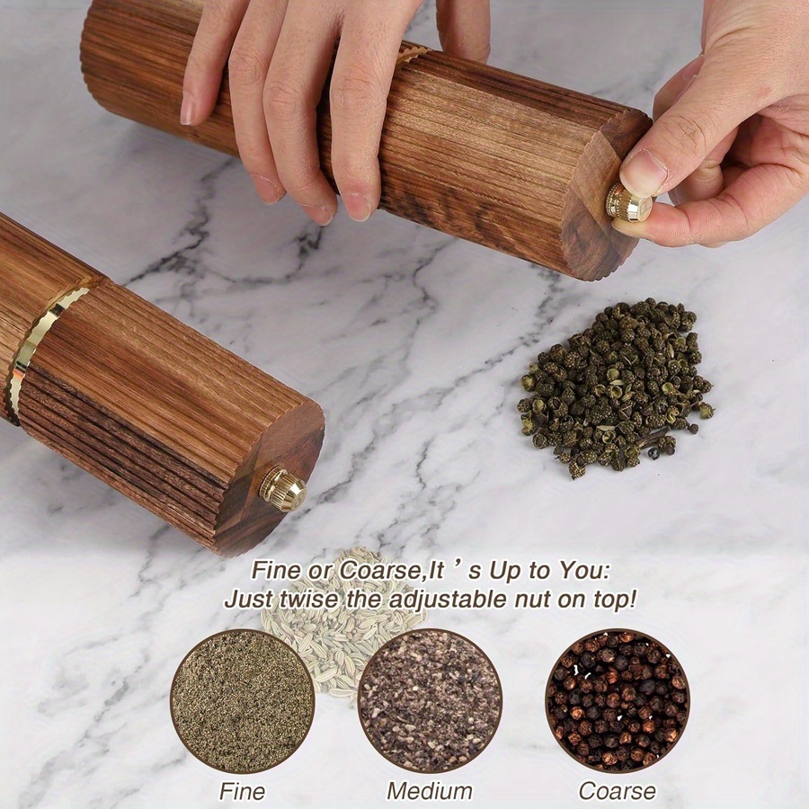 1Set, Acacia Wooden Salt And Pepper Grinder Set with Base, Refillable Salt And Pepper Grinder with Adjustable Coarseness, Acacia Wood Pepper Mill Manual, Salt And Pepper Shakers Matching Wooden Tray Ideal Gift for Christmas, Wedding, Valentine'S Day