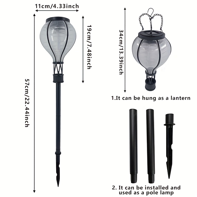 E-shop Doppelseitige Außen-Solar-LED-Hängelaterne mit transparentem Ballon und Bodenstecker, geeignet für Garten-, Terrassen- und Partyschmuck
