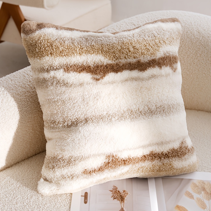 Image of 2pcs, Cream Plush Throw Pillow Covers, Scandinavian Luxury Vintage Decorative Cushion Covers, 18x18 Inch, For Living Room Bedroom Fall Winter Christmas, No Pillow Core