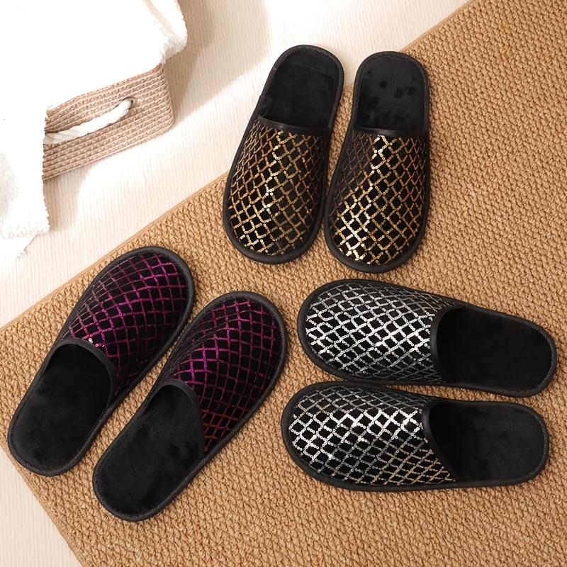TEMU Lot de 3 paires de chaussons jetables décorés de paillettes, adaptés pour les hôtels, les fêtes, le camping, les spas, d' et les visiteurs à