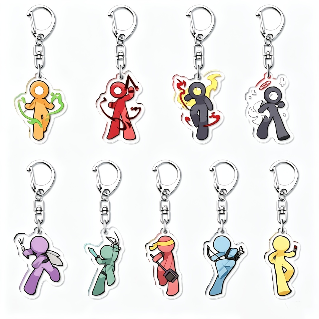 TEMU 2d Flat, 2d Flat 9pcs Set New Acrylic Keychain, Cartoon Anime Merchandise Pendant, Creative Small Gift For Student School Bag Accessory, 2d Flat