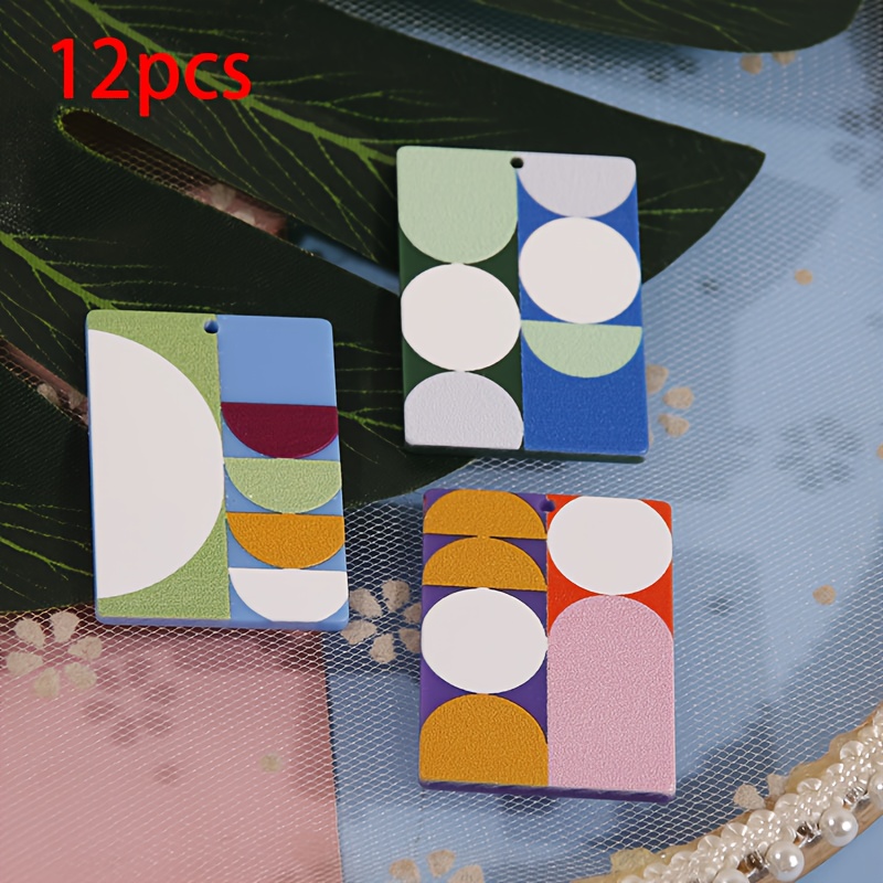 TEMU 12 Pezzi Orecchini e Pendenti in Acrilico Geometrici 3D - Colori Vivaci per Creazione Gioielli, Portachiavi, Charm per Scarpe e Borse, Materiali