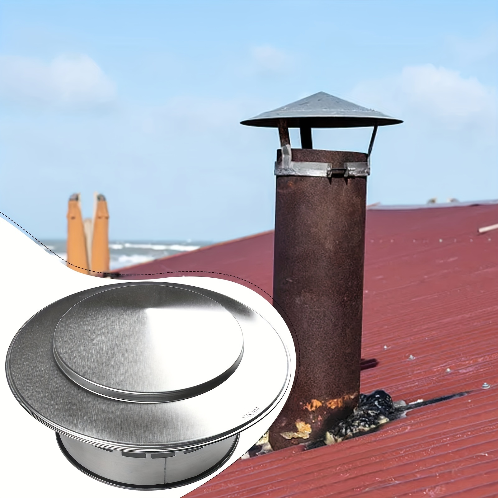 1pc thickened 304 stainless steel chimney cap ventilated exterior vent cover rainproof louvered     ventilation exhaust cap stainless steel chimney top outdoor smoke pipe   for heating and cooling appliances details 0