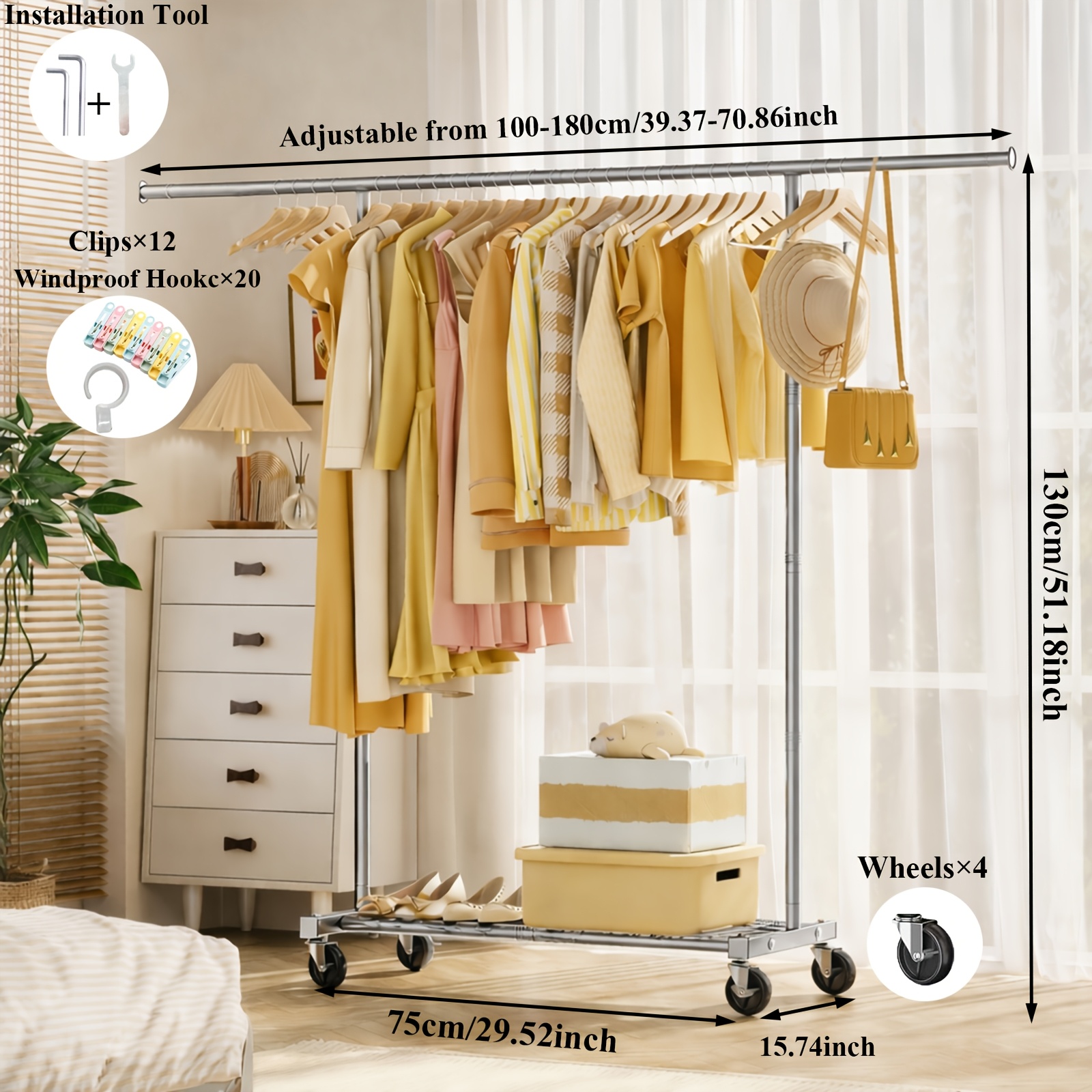 TEMU Heavy-duty Metal Single-pole Hanger - Large Capacity, Portable Multi-functional Hanger, Suitable For Bedrooms, Wardrobes, Boutiques, Durable