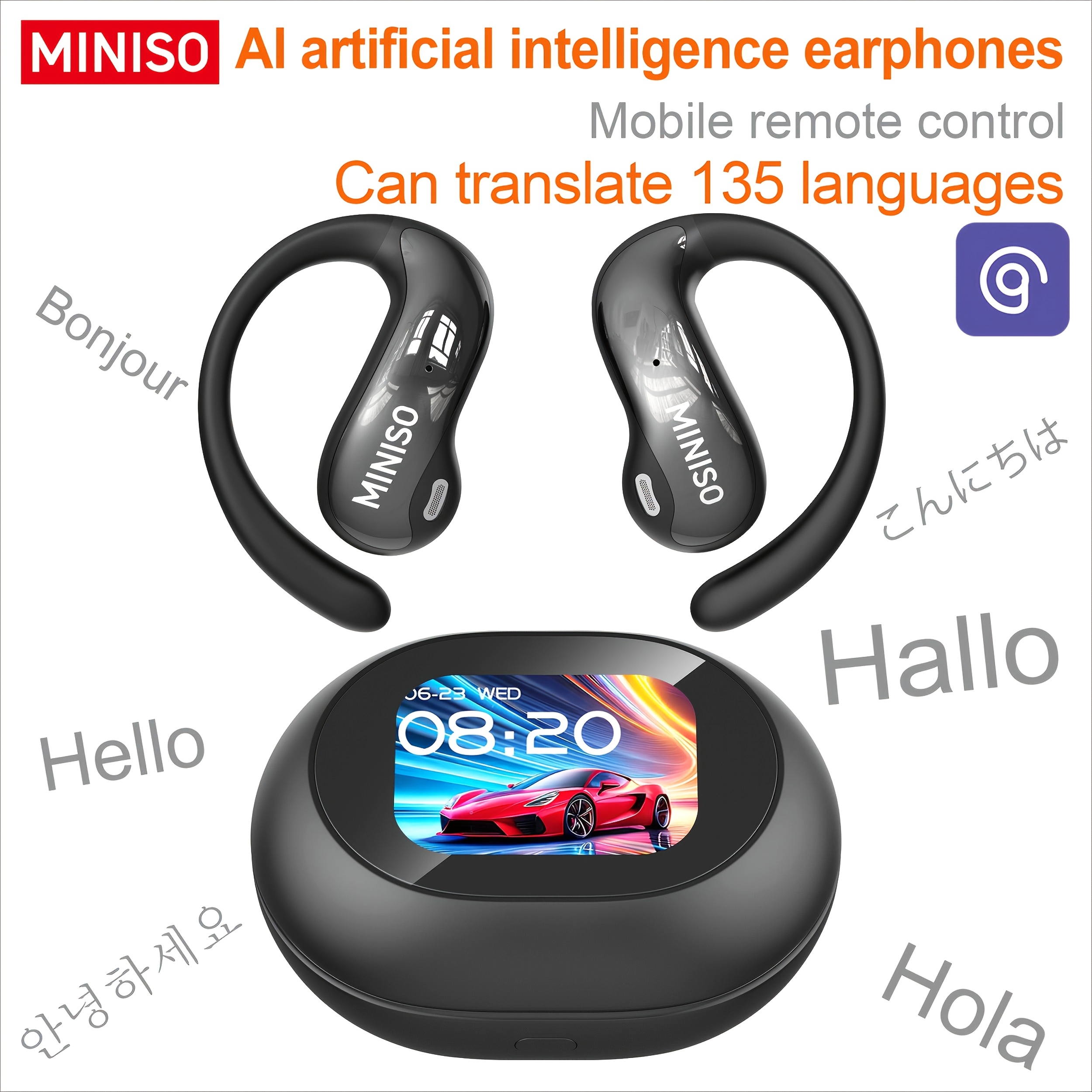 1pc Miniso Ms188 Touchscreen Real-time Earbuds, High-definition , Ultra-long , Suitable For Travel, Business, And Study, Multilingual Conversation, Learning Tool