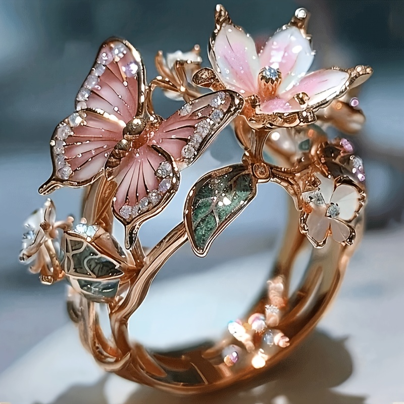 Image of 1pc Elegant Flower Ring, High-quality Jewelry, , Suitable For Women, Wedding Party Gift, Irish Valentine's Day Gift