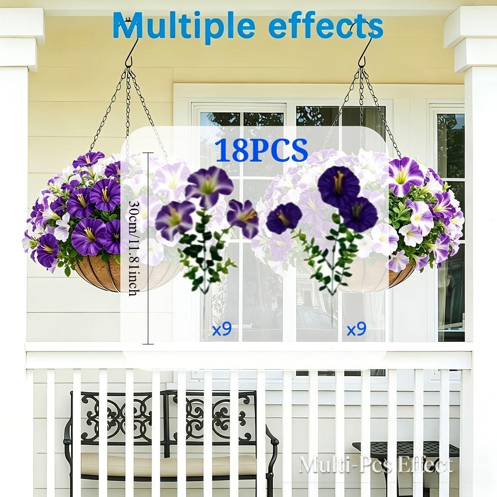 TEMU 18 Bundles Of Outdoor Artificial Flowers, Uv-resistant Fake Petunias, Lifelike Artificial Floral Plants, Suitable For Porch, Courtyard, Garden,