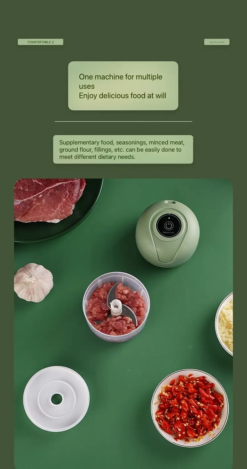 1pc mini electric food processor portable usb rechargeable 1000rpm garlic crusher meat grinder and chopper 3 38 8 45oz capacity plastic handheld mixer with lithium battery Product details 6
