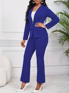 elegant two piece suit set button front long sleeve lapel blazer bootcut suit pants outfits womens clothing