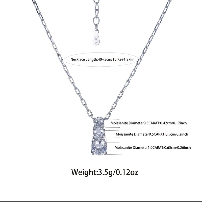 Image of 925 Sterling Silver Women's Necklace With 3 Sparkling Moissanite Pendants - Elegant Gift For Mother, Daughter, Or Date Night, Includes Gift Box, Moissanite Jewelry