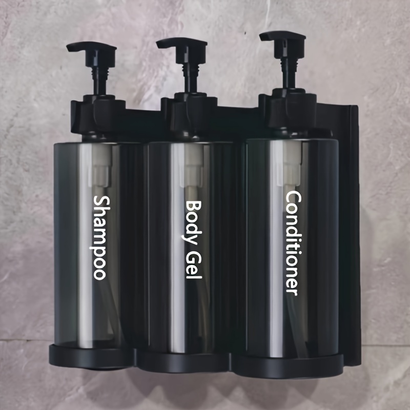 

1/2/3pcs Wall-mount Soap Dispenser, Plastic, Refillable Shampoo, Conditioner, Body Gel Pump Bottles, For Hotel Bathroom, Home Shower Storage Organizer, Black