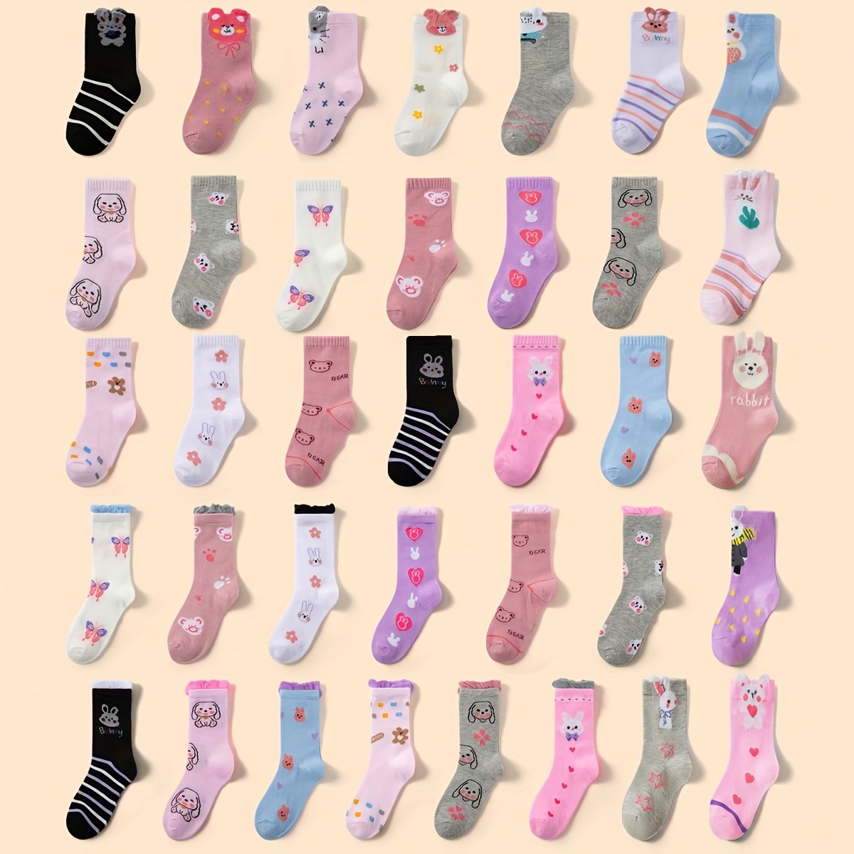 

12 Pairs Of Kid's Fashion Cute Cartoon Animal Pattern Crew Socks, Comfy Breathable Soft Socks For Spring And Summer