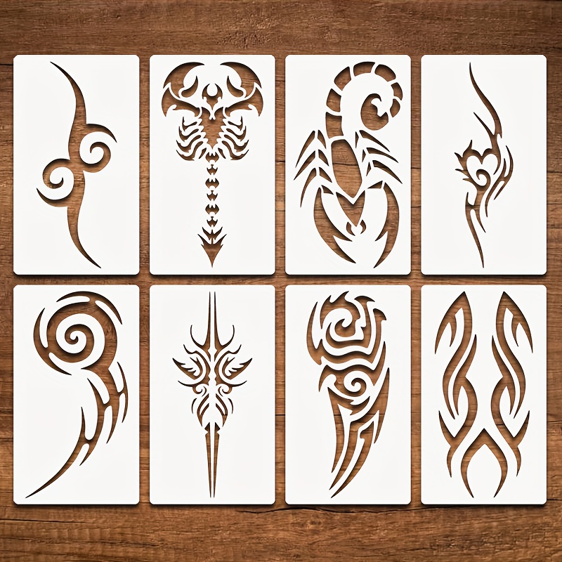 8pcs tattoo design stencils set - reusable plastic stencils for diy body  art * parties, birthdays, halloween, christmas - ideal for temporary  tattoos, party tattoos | artistic tattoo designs | durable ...