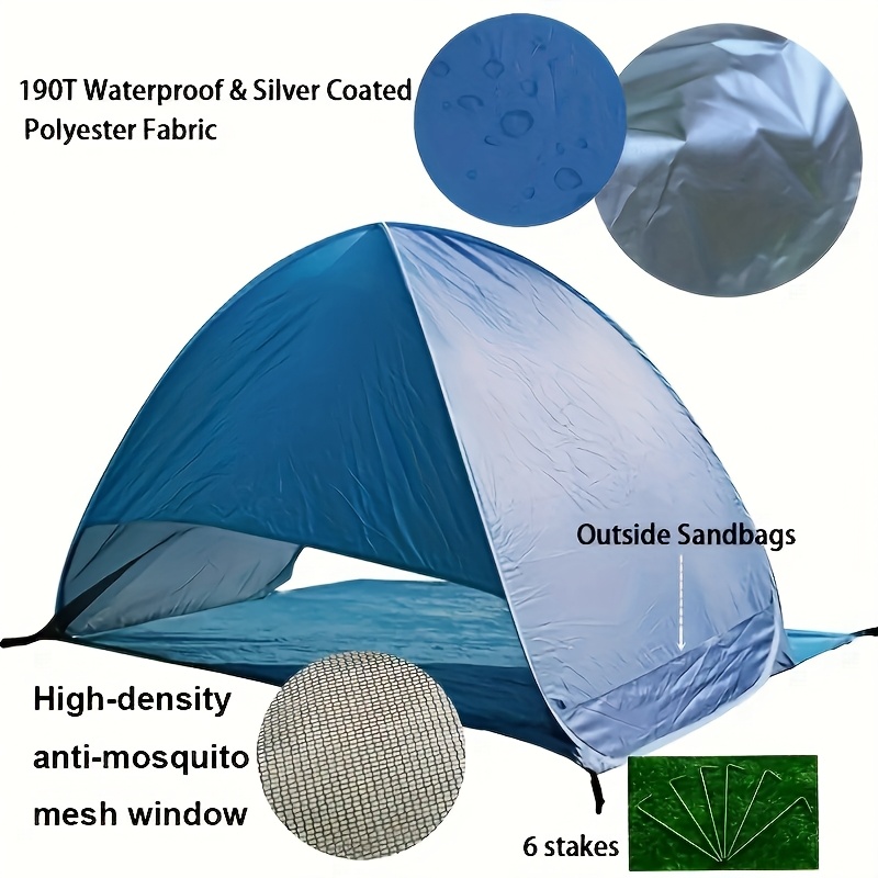Tente pop-up portable pour 2 personnes - Légère, imperméable en polyester, abri de plage et de camping extérieur toutes saisons avec fermeture à glissière facile, tiges en alliage durables, conception de pied, protection UV UPF 50+, comprend 6 ancrages au sol, abri de plage | Tente facile à installer | Tiges en alliage durables, tentes de plage