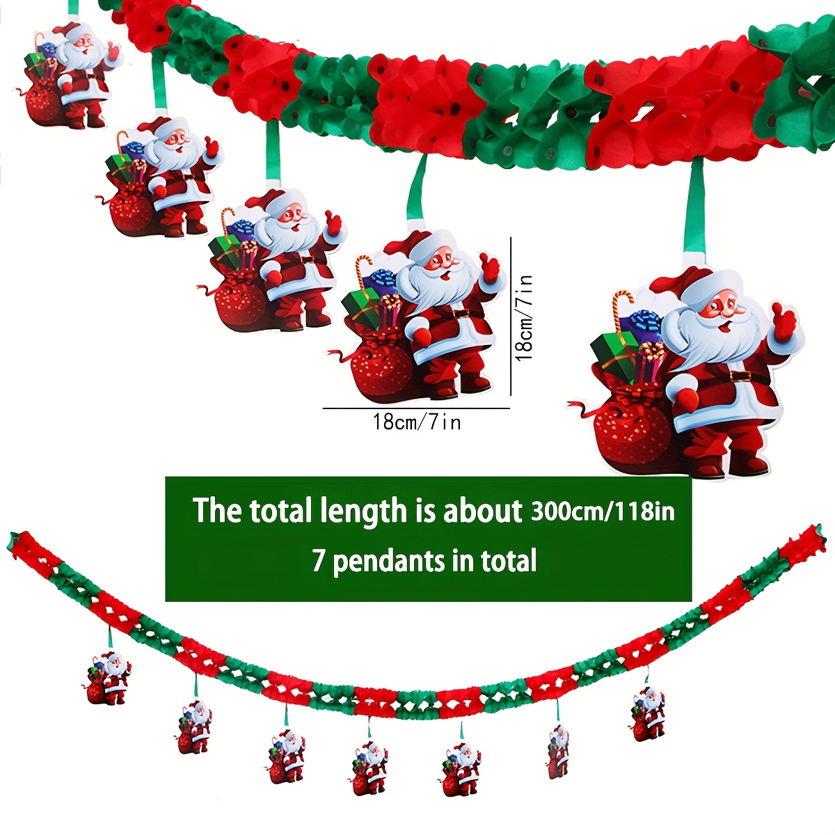 1 String Of Christmas Colorful Garland, Glass Window Cartoon Santa Claus & Tree Decorative Banner For Xmas Party Background Wall Hanging, Christmas Banner