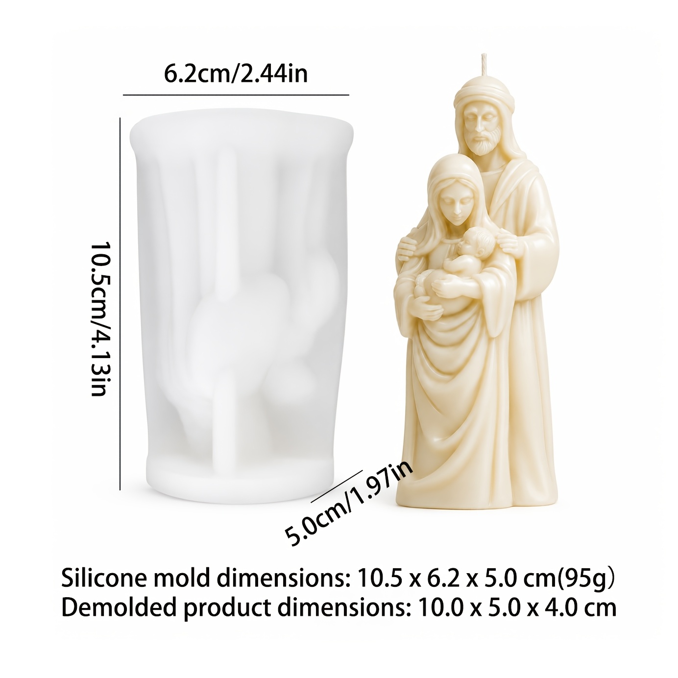TEMU 1pc Catholic Holy Family Candle Mold Jesus Mary Statue Silicone Mold Handmade 3d Gift Christmas Home Decoration Mold For Resin, Plaster, Candle,