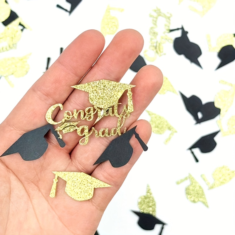 Image of 100pcs Graduation Season Black Golden Doctor Hat Congrats Grad Colorful Paper Scrap Party, With Scattered Paper Scraps