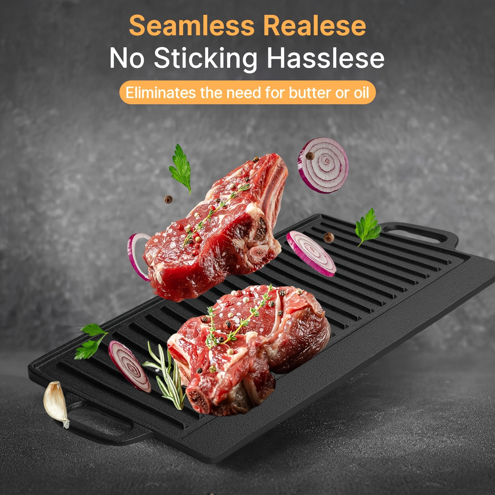 TEMU Cast Iron Rectangular Reversible Pan With Handles, 21.25x9.44 Inch, Stovetop Griddle Pan, Double Sided Stove Top Single Burner, Ideal For Stovetop, Oven, Campfire, Outdoor Camping