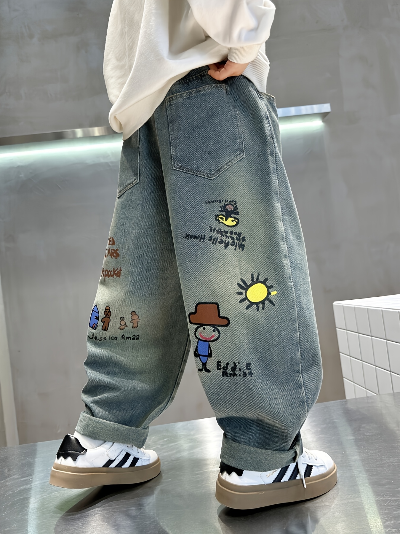 WMMNHY Denim Shorts Jeans Men Loose Fit Baggy Pants Pockets