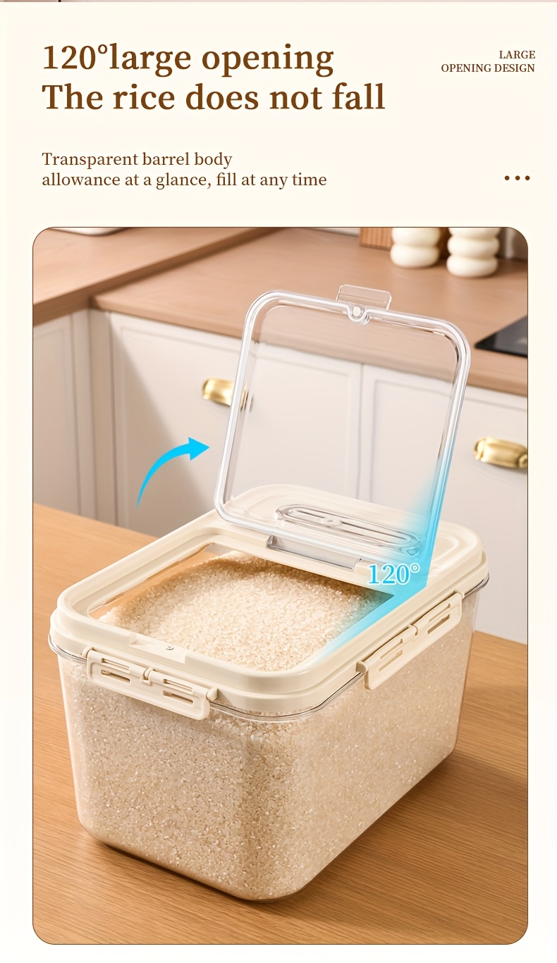 2 sizes airtight food storage containers set 5kg 11 02lb 10kg 22 05lb transparent plastic grain dispenser with measuring cup moisture proof and insect resistant for rice   flour pet food hand wash reusable square with magnetic closure for kitchen use Product details 16