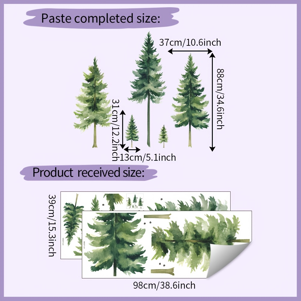 1 Set Of 2pcs, Wall Decal, Towering Tree, Removable Waterproof Pvc Sticker, Suitable For Living Room, Bedroom Wall Decoration, Home Decor, Office, Study Room, 15.3*38.6 Inches*2pcs