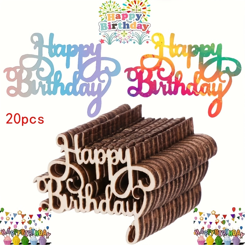 Image of 20pcs Birthday Wooden Ornaments, Hand-painted Doodle Decorations, Suitable For Birthdays, New Year, Thanksgiving, Christmas, Wedding Parties, And Birthday Party Decorations
