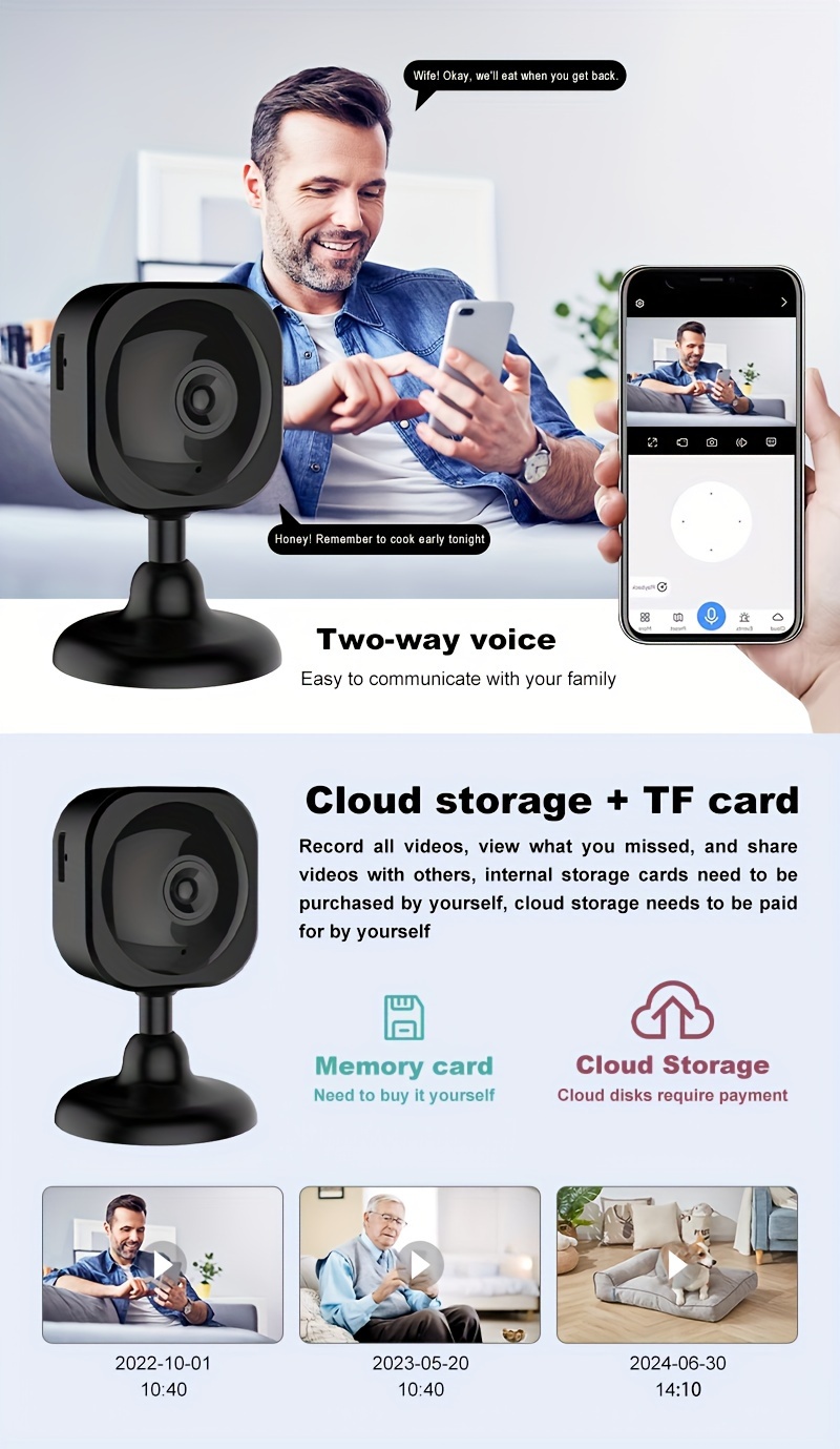 2pcs Smart Home Surveillance Camera Kit, 1080P HD WiFi Monitor with Two-Way Audio, Night Vision, Motion Detection, USB Powered, with Remote Viewing for Home Security, Elderly and Pet Monitoring, for Ages 14+ details 1