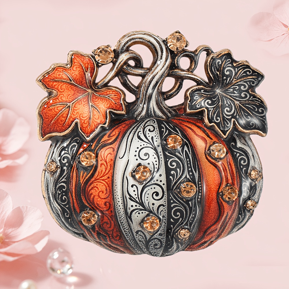 TEMU 1pc Solevdo Vintage Halloween Pumpkin Enamel Brooch, -inlaid Harvest Pumpkin Pin, Suitable For Suits, Coats, Fashion Accessory Gift