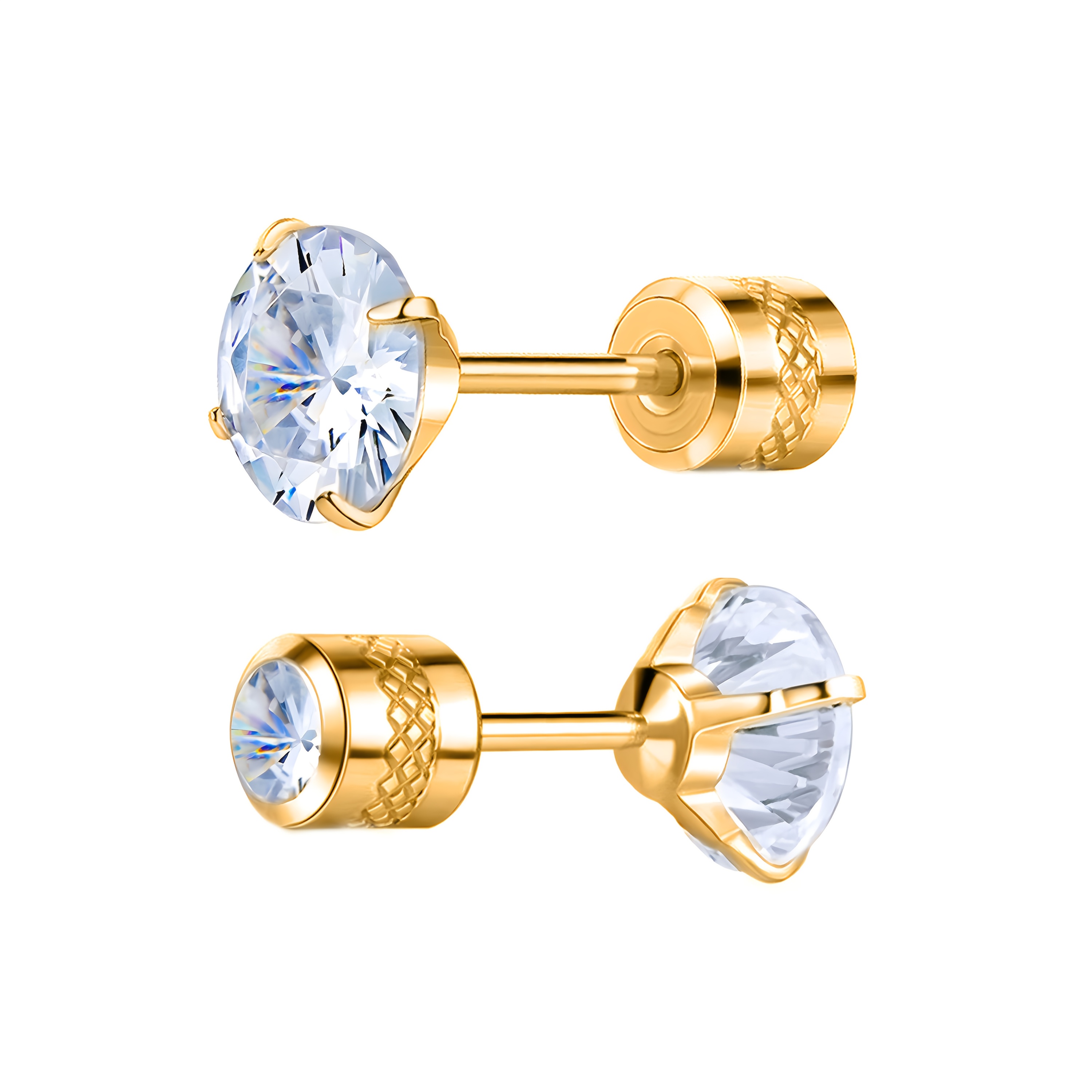 TEMU 1 Pair Of Surgical 304 304 304 304 Stainless Steel Cubic Synthetic Synthetic Zirconââ Ear Studs, Hypoallergenic Screw Back Earrings With Spir