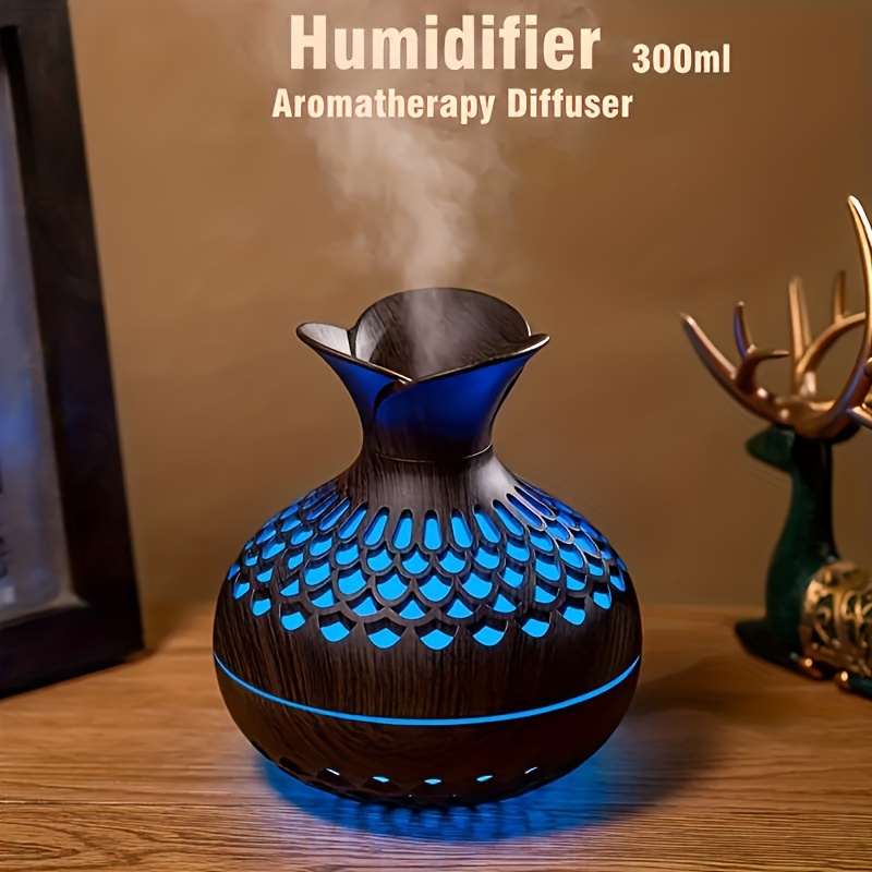 

1pc, 10.14oz Wooden Vase Air Humidifier, Colorful Light Air Humidifier, Usb Air Humidifier For Spa Home Yoga Office, Home Decor Room Decor