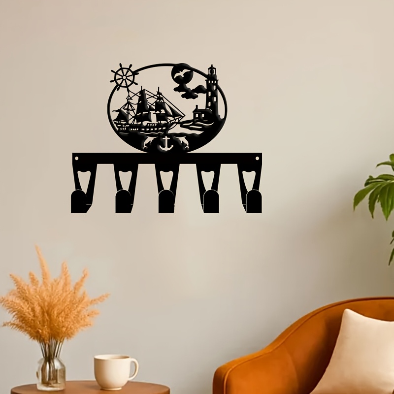 Nautical Sailboat & Lighthouse Key Holder for Wall