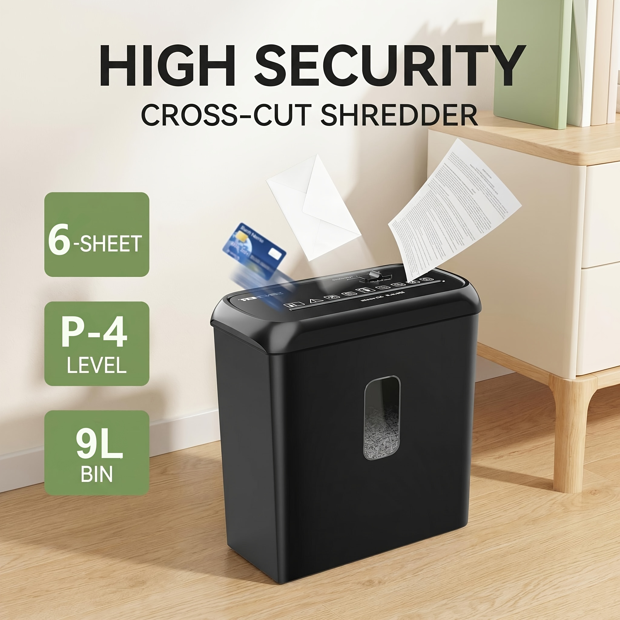 Compact 6-sheet Document , 4 X , 3 & 9l Bin For Home And Small Office