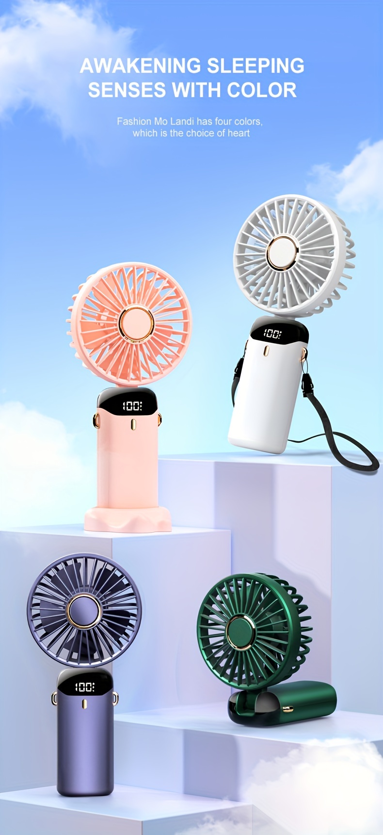 Portable Rechargeable Handheld Fan With Digital Display, USB Powered, Foldable 90°, Aroma Diffuser Function, Built-in Lithium Battery, Ideal For Personal Use details 0