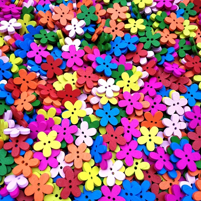 

100pcs Assorted Wooden Flower Buttons, 0.59" Craft Buttons For Sewing, Knitting & Diy Projects - Decorative Embellishments For Clothing, Scrapbooking & More, Sewing Supplies Accessories