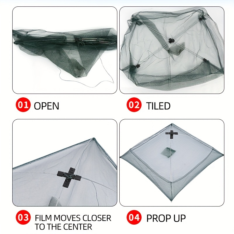 Tixiyu – Épuisette Pliante Pour Crevettes, Poissons, Crabes – Cadre Métal + Nylon, Fermeture éclair, 54 X 25 X 25 Cm