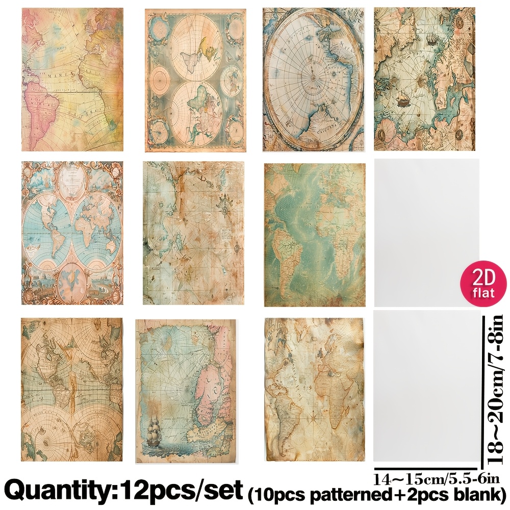 TEMU 12pcs Ruonaorou A5 Translucent World Map Suitable For Diy Junk Journals, Tracing Paper Sheets With Suitable For Scrapbooking, Greeting Cards,