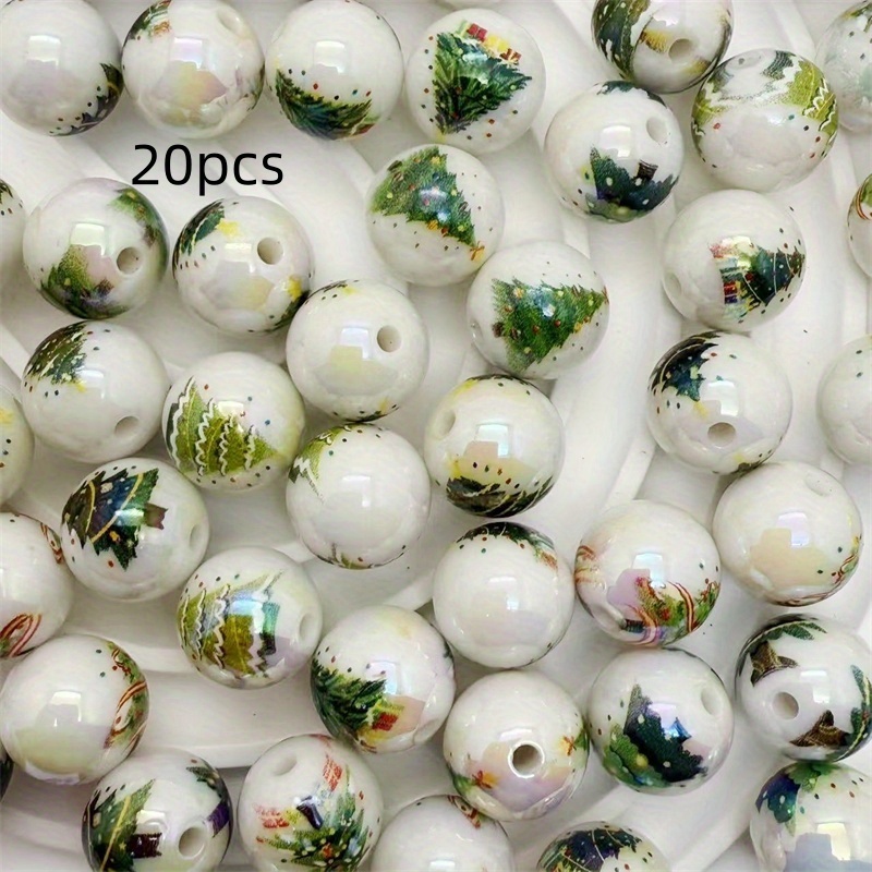 Image of 16mm Acrylic Round Beads With Straight Holes For Christmas Trees, 20 Mixed Pieces, New Craft Additions For Handmade Beading Materials