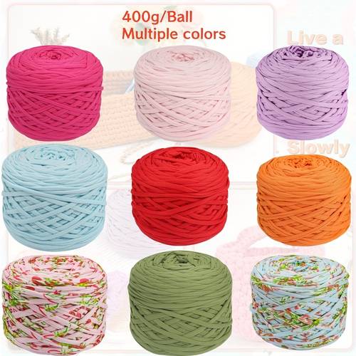 400g t shirt yarn elastic fabric crochet cloth yarn for knitting 130 yards spaghetti yarn thick knitting yarn for hand bag basket cushion crocheting projects home decor