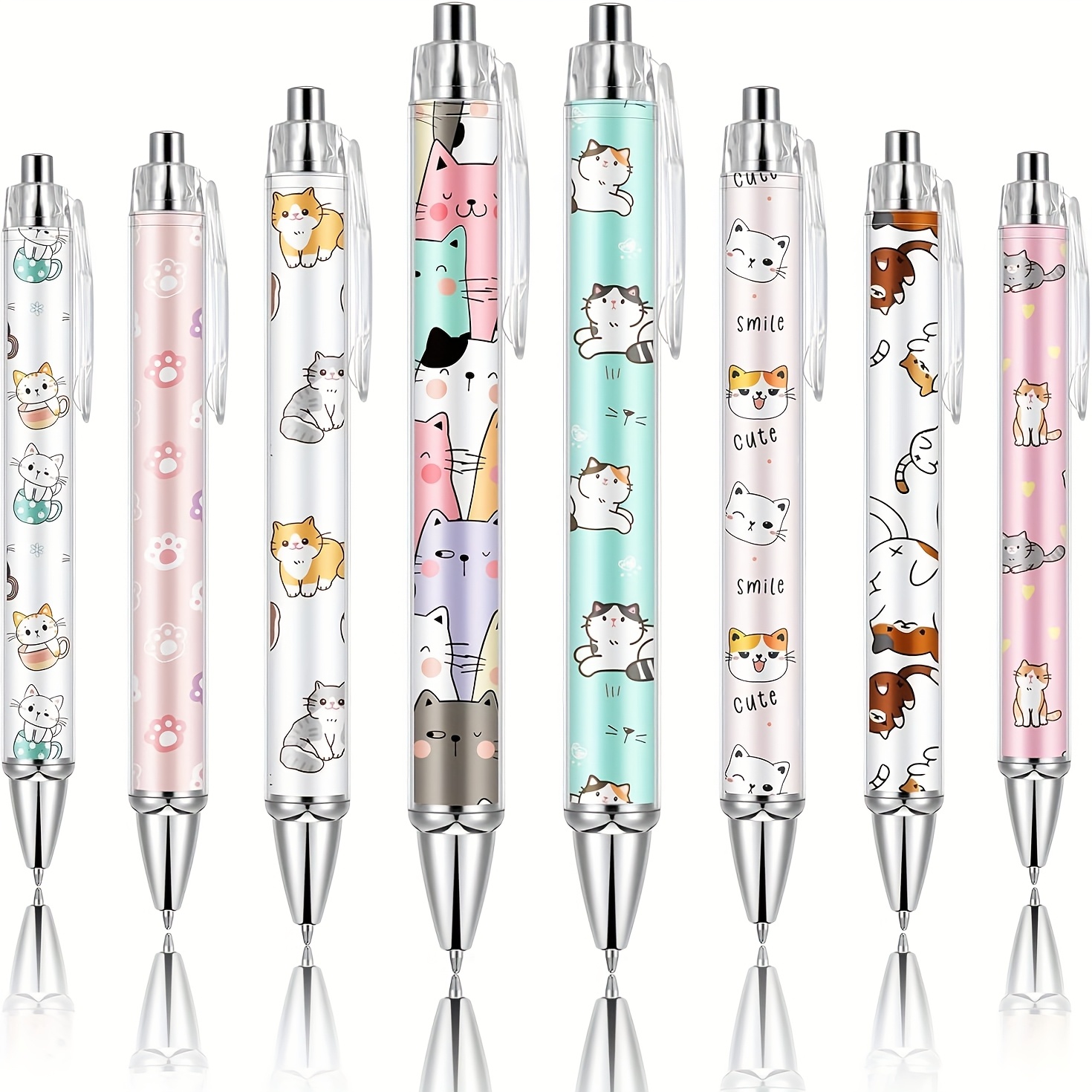 8pcs Ballpoint Pens For Women Cute Black Ink Fancy Pens Fine Point Smooth Writing For Journaling Aesthetic Office Supplies (cat)