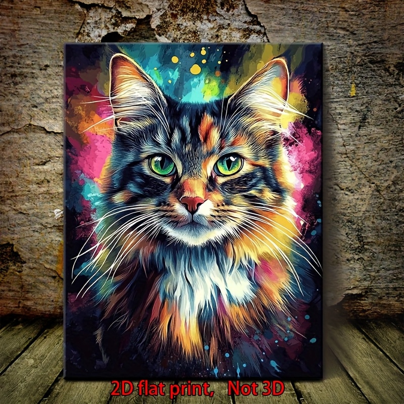 TEMU 2d Flat, 1pc Framed Paint-by-numbers Cat Portrait Canvas Wall Art - Minimalist Suitable For Room Decor Suitable For Home Office Suitable For /