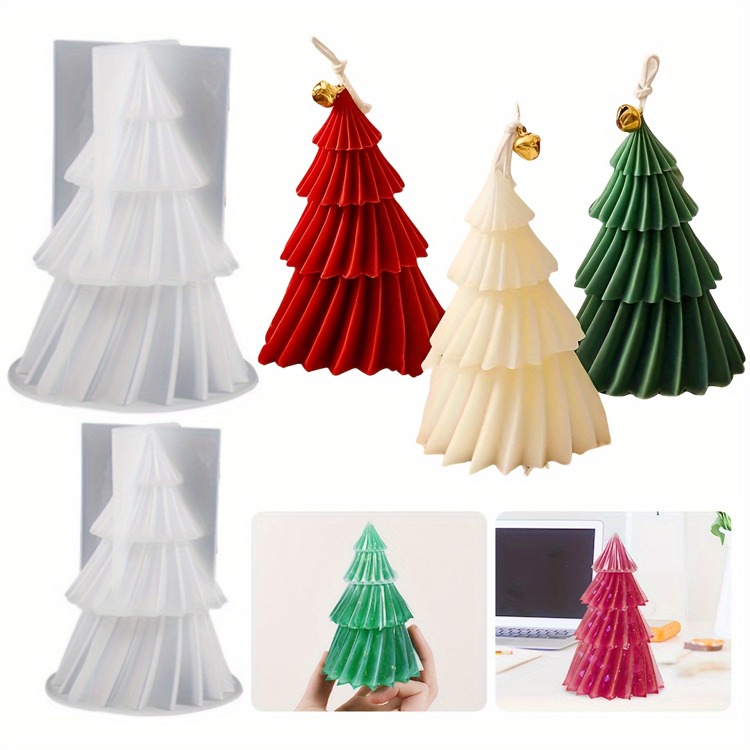 

2pcs Christmas Tree Silicone Candle Molds - Diy 3d Spiral Cone Design For Table Decor & Holiday