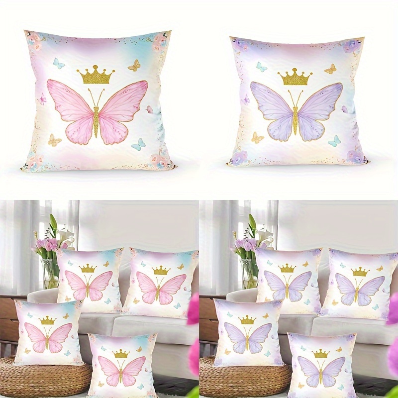 

1pc, Pink Purple Butterfly Pillowcase, 1pc Butterfly Peach Skin Polyester Pillow Cover, Wedding Birthday Party Decoration Cushion Cover, Home Living Room Sofa Bedroom Decor 1st Throw Pillow Cases