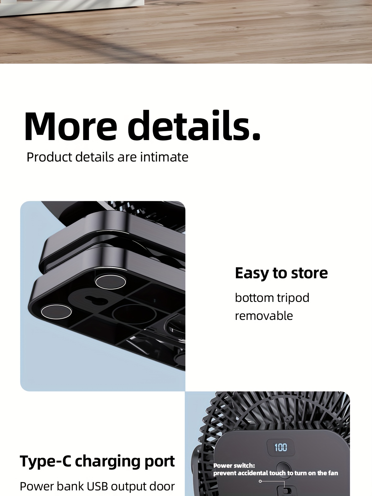 8-inch USB Charging Clip Fan Suitable for Bedroom, Dormitory, Bedside, Office, Desktop, Camping, Travel, Fishing, Can Be Clipped, Hung, Detachable, Washable, Digital Display with Five Levels of Wind Power, 10000mAh Battery with Power Bank Function